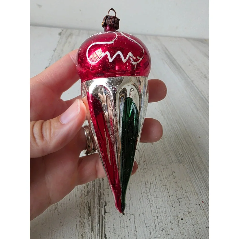 Antique Mercury ice cream cone ornament red Xmas tree parachute
